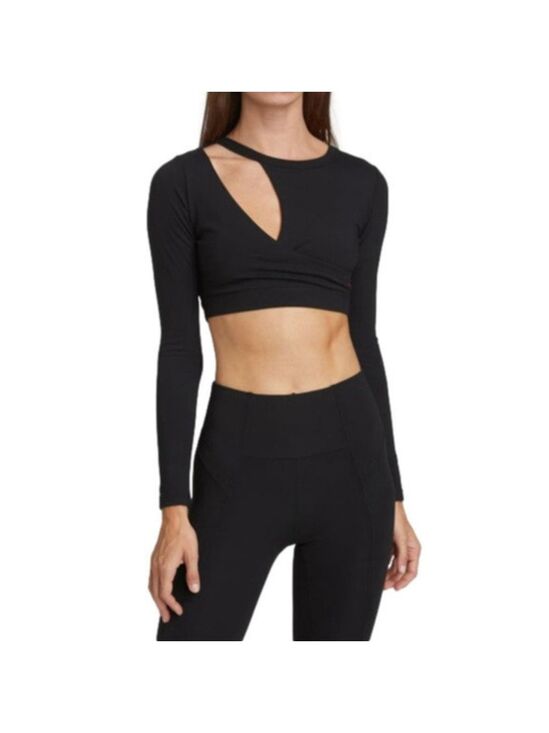 n:PHILANTHROPY Tops - N:Philanthropy Roxbury Cutout Crop Top XS Black Long Sleeve Wrap Stretch Top NWT